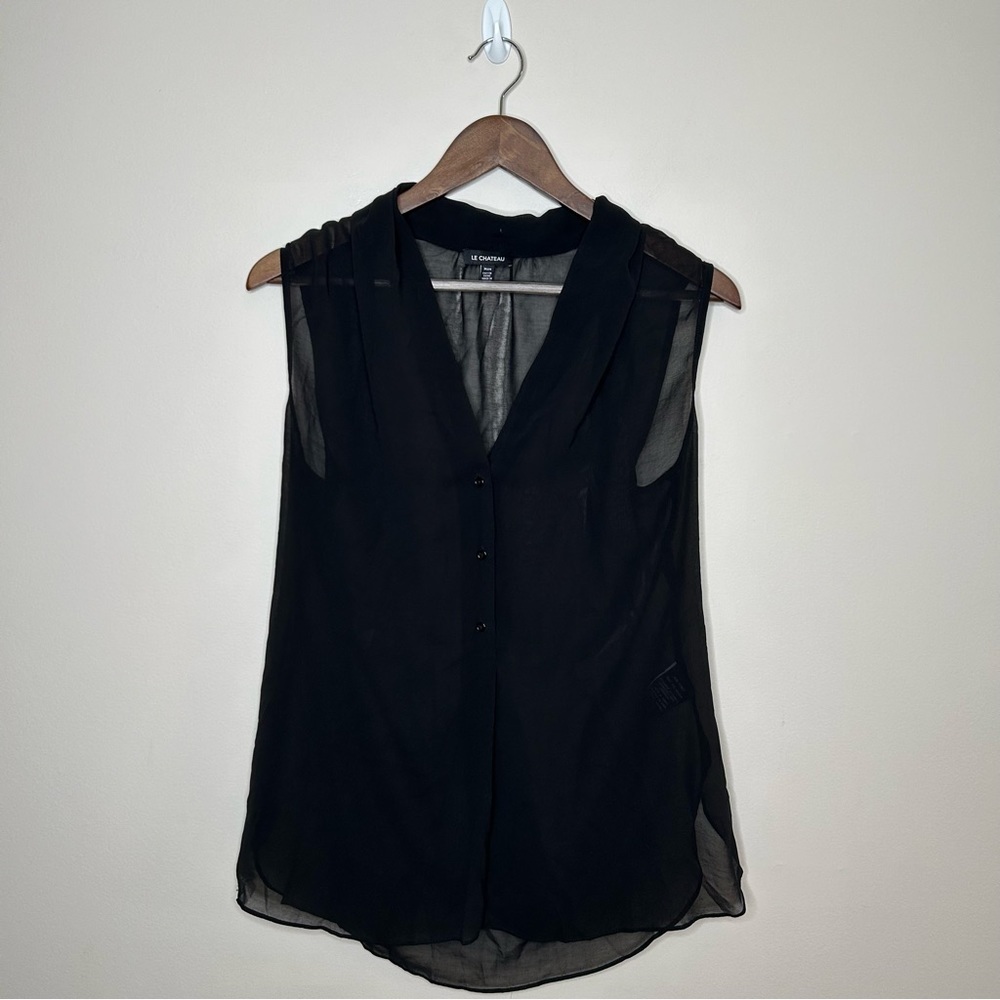 Le Chateau Black Sleeveless Button Down Blouse Medium